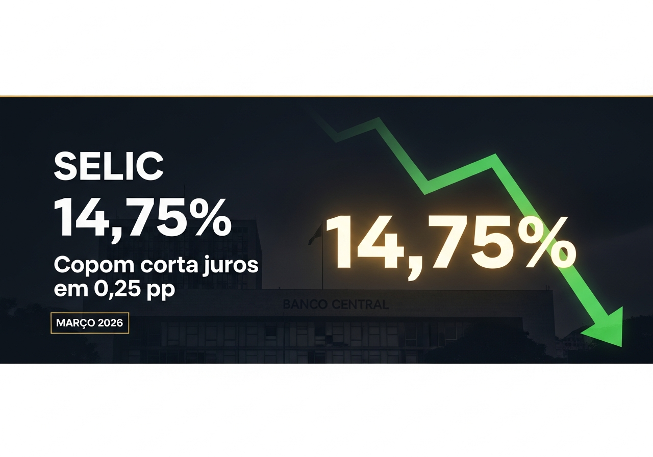 Copom corta Selic para 14,75% em março de 2026 — impacto nos investimentos de renda fixa