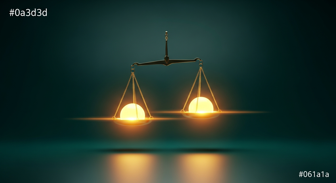 Balança dourada perfeitamente equilibrada representando o trade-off risco e retorno