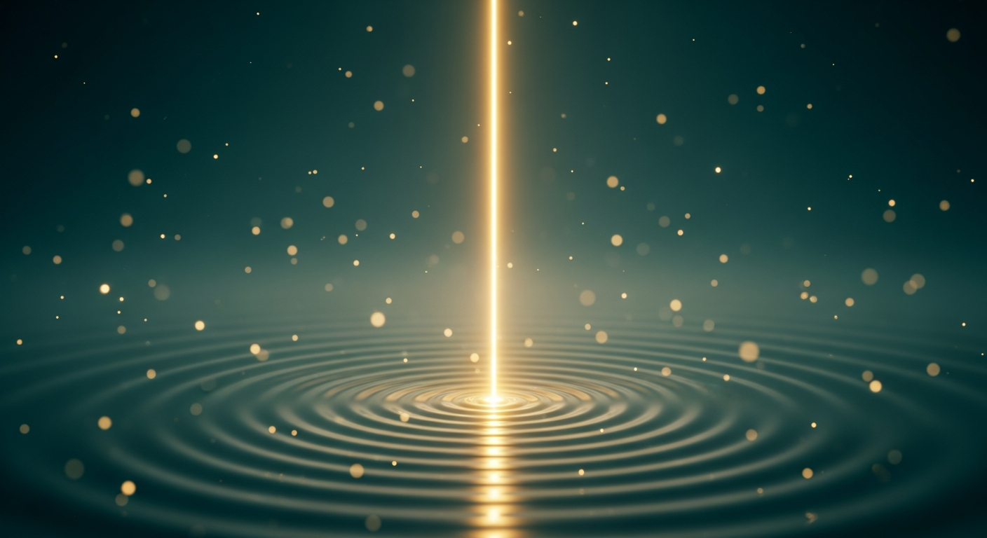 Feixe dourado ascendente central emanando ondas concêntricas de luz, representando a propagação da Selic